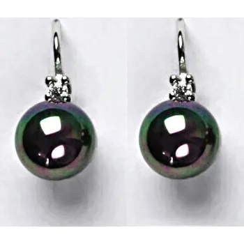 Náušnice Náušnice ze stříbra, umělá černá perla se skutečným perleťovým leskem, NK 1207