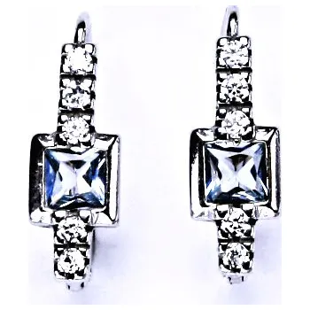 Náušnice Náušnice stříbrné s čirými zirkony a akvamarínem VE 37