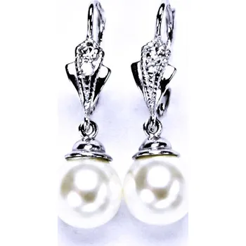 Náušnice stříbrné náušnice s umělou perlou bílou, patent, šperky NK 1193/9