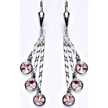 Náušnice Náušnice stříbrné s krystaly Swarovski light rose, kolečka na řetízku, NK 1336/3/20