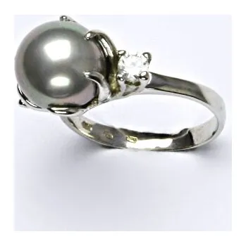 Prsten Stříbrný prsten, stříbrná perla se skutečným perleť. leskem, T 1190
