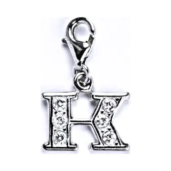 Přívěsek Stříbrný přívěšek na karabinku se zirkony písmenko K, P 1106