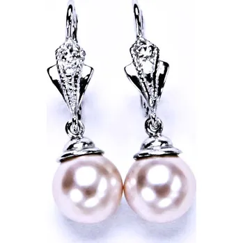 Náušnice stříbrné náušnice s umělou narůžovělou perlou, patent, šperky NK 1193/9