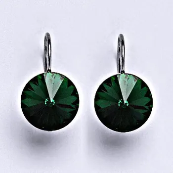 Náušnice Stříbrné náušnice se Swarovski krystaly Rivoli emerald12 mm, NK 1468