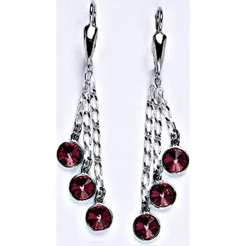 Náušnice Náušnice stříbrné s krystaly Swarovski fuchsia, kolečka na řetízku, NK 1336/3/20