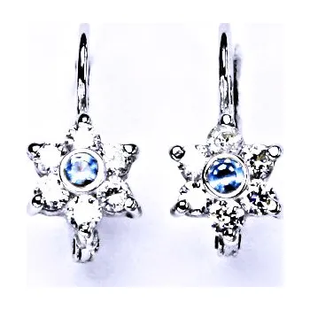 Náušnice Stříbrné náušnice kytička , zirkony čiré a akvamarin - VE 58 (Stříbrné náušnice kytičky)