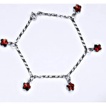 Náramek Stříbrný náramek se Swarovski krystaly siam, kytičky, R 1297