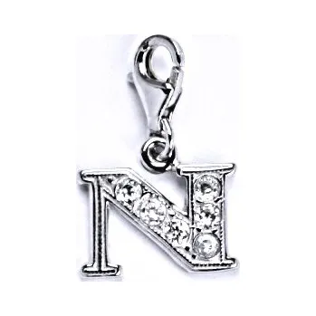 Šperk Stříbrný přívěšek na karabinku se zirkony písmenko N, P 1106