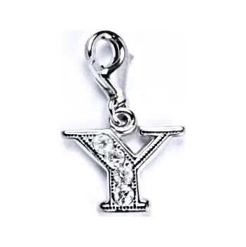 Přívěsek Stříbrný přívěšek na karabinku se zirkony písmenko Y, P 1106