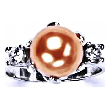 Prsten Stříbrný prsten s umělou lososovou perlou, šperky T 1190