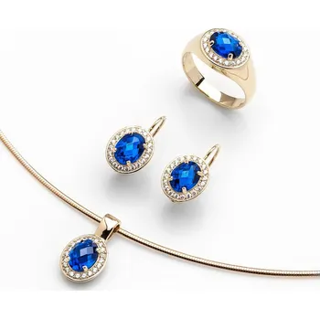 Souprava šperků Dámská zlatá souprava s modrými safíry a zirkony cca 585/9,40gr ( POŠTOVNÉ ZDARMA)