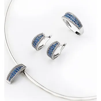 Prsten Dámská zlatá souprava s modrými safíry a zirkony cca 585/8,20gr (POŠTOVNÉ ZDARMA)