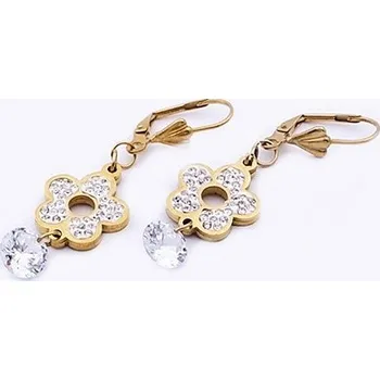 Náušnice Náušnice ocelové zlaté visací Kytičky se zirkon kamínky 20574