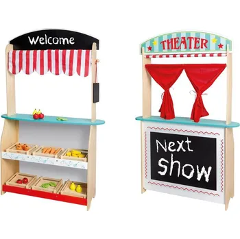 Hra na obchod Johntoy Dřevěné divadýlko/tržnice 2v1