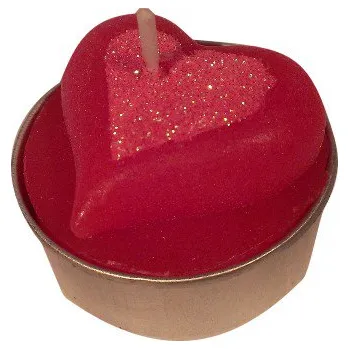 Svíčka Malá červená čajová svíčka ve tvaru srdce s lesklým srdcem, balení 6 ks
