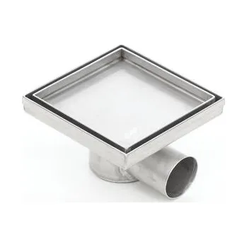 Odvodňovací žlab Podlahová vpusť čtverec 150x150 s keramickým obkladem (sifon nerez) (Sprchová vpusť z nerezové oceli, s keramickým obkladem, klade důraz na jednotnost povrchu. Nerezové, nízké zapuštění, cena vč. sifonu)