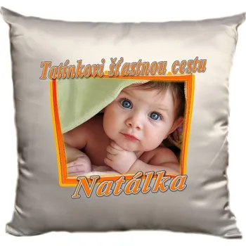 Polštář Polštář s vlastním foto a jménem oranž (Polštář ( povlak včetně polštáře) velikost 24 x 24 cm, materiál satén )