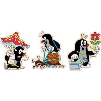 Dřevěná hračka Bino Šití postavičky- Krtek (set 3 kusy)