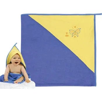 Osuška froté s kapuckou modrá s žlutou