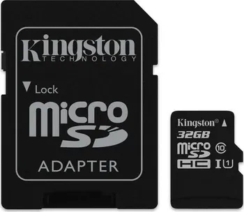 paměťová karta Kingston microSDHC 32 GB Class 10 UHS-I U1 + SD adaptér (SDC10G2/32GB)