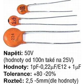 Kondenzátor 1p5/50V keramický kondenzátor SUNTAN RM 2,54mm