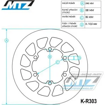 Brzda pro motocykl Brzdový kotouč MTZ zadní YAMAHA YZ 125/250, YZF 250/450 - NEREZOVÝ