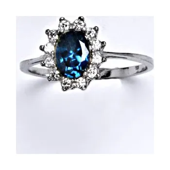 Prsten Zlatý prsten Kate, zirkon akvamarin tmavý, čiré zirkony - bílé zlato, T 1480