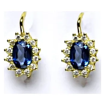 Náušnice Zlaté náušnice Kate,žluté i bílé zlato,syntetický akvamarin tmavý,náušnice ze zlata,NK 1480