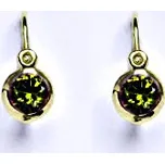 Zlaté dětské náušničky, syntetický olivín,žluté zlato, NK 1317