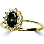 Zlatý prsten Kate, žluté i bílé zlato, syntetický olivín, čiré zirkony - T 1480