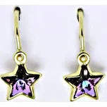 Dětské náušnice, žluté zlato, hvězdičky se Swarovski krystalem Vitrail light NK 1326