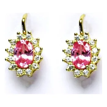 Náušnice Zlaté náušnice Kate, žluté i bílé zlato, růžový zirkon, náušnice ze zlata, NK 1480