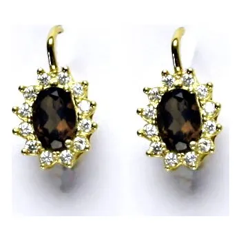 Drahý kámen Zlaté náušnice Kate, žluté i bílé zlato, přírodní záhněda, náušnice ze zlata, NK 1480