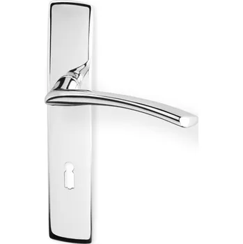 Dveřní kování Dveřní kování SLZA HR chrom (Dveřní kování SLZA HR chrom se štítem s roztečí 72 nebo 90 mm, vhodná pro interiér, pro dozický (obyčejný), cylindrický (fab) zámek, nebo s uzamykací páčkou na WC.)