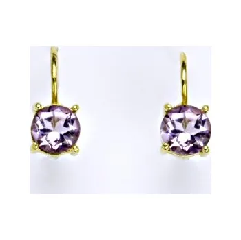 Drahý kámen Zlaté náušnice, přírodní ametyst, žluté i bílé zlato - 14 ct, váha 2,01 g,NK 1250 (ametyst 6 mm)