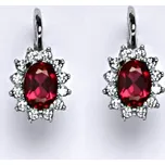 Zlaté náušnice Kate, syntetický rubín, čiré zirkony, bílé i žluté zlato, NK 1480