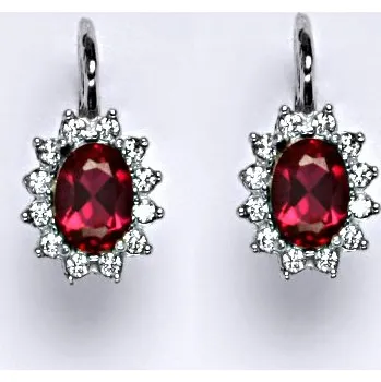 Náušnice Zlaté náušnice Kate, syntetický rubín, čiré zirkony, bílé i žluté zlato, NK 1480