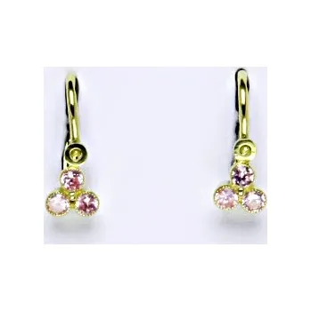 Náušnice Dětské zlaté náušnice , růžové zirkony, žluté zlato - 1302 poslední pár (Zlaté dětské náušnice)