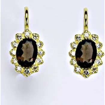 Drahý kámen Zlaté náušnice Kate, přírodní záhněda, náušnie ze zlata, žluté i bílé zlato, VE 247
