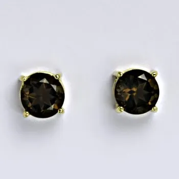 Drahý kámen Zlaté náušnice ,přírodní záhněda, žluté i bílé zlato - NŠ 1252
