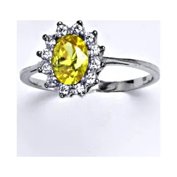 Prsten Zlatý prsten Kate, žlutý zirkon, čiré zirkony, bílé i žluté zlato - T 1480