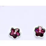 NŠ 1297 Zlaté náušnice na šroubek, bílé zlato, krystal Swarovski Fuschia