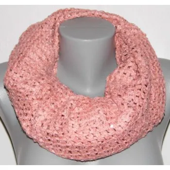 Šála Kruhová dutá šála se vzorem a flitry 587 - růžová VÝPRODEJ