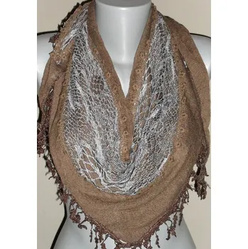 Šála Šála trojcípá s třásněmi 146 - hnědá VÝPRODEJ