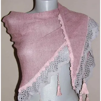 Šála Šála trojcípá s třásněmi a ozdobou 366 - starorůžová VÝPRODEJ