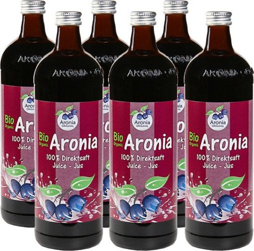 Arónie BIO (černý jeřáb, jeřabina), 100% přímo lisovaná šťáva, 6x0,7 litru