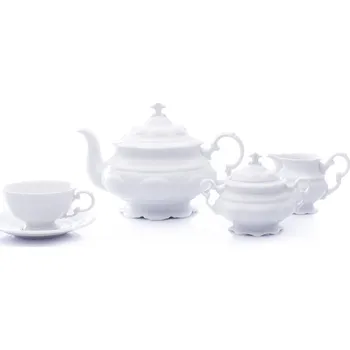 Leander Čajová souprava Sonáta, bílá krajka, bílý porcelán, Leander, 15 dílná