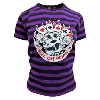 Dámské tričko dámské triko Hell Cat Punks - fialové pruhy