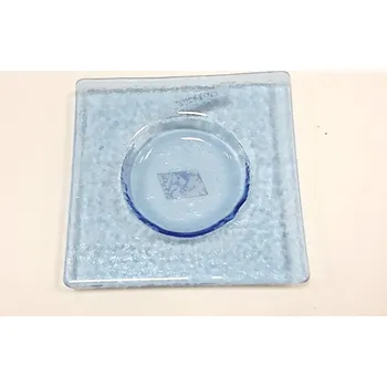 Svícen Sklo čtverec "ROUND" světle modrý