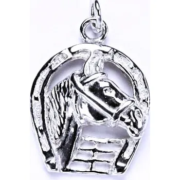 Přívěsek Stříbrný přívěsek - koňská hlava v podkově, P 61 (Stříbrná podkova s koněm)